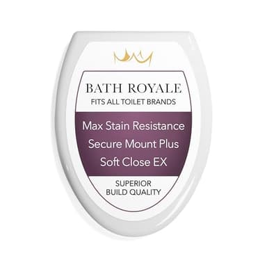 Bath Royale Slow Close Toilet Seat BR501-00 White Elongated, Stain-Resistant and Easy to Keep Clean, Heavy Duty Fits All Toilet Brands, Executive Series