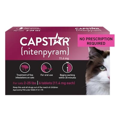 Capstar (nitenpyram) Cat Flea Treatment, Fast-Acting Oral Flea Treatment for Cats 2-25 lbs, Vet-Recommended Medication Tablets Start Killing in 30 Minutes, 6 Doses