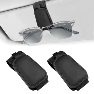 Teraves 2 Pack Sunglass Holder Clip for Car Visor, Upgrade Magnetic Leather Visor Sunglasses Clip, Easy to Hold Your Glasses Eyeglasses