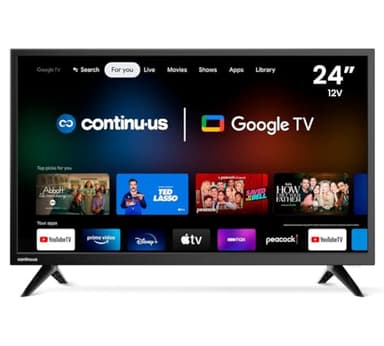 continuus 24" 12V RV Smart TV – Android TV with Google Assistant, Chromecast, and Free Streaming Apps – 720p HD – CT-24TS10