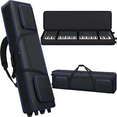 88 Key Keyboard Case with Wheels (53"x14.5"x7"), 88 Key Keyboard Piano Rolling Bag Padded with 3 Pockets, Keyboard Case Soft Travel Gig Bag for 88 Key Keyboard with wheels / Backpack-straps / Hanlde