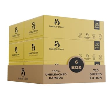 Bamboo Story, Bamboo Lotion Facial Tissue Unbleached, 6 Box 3ply and 720 Sheets, Bamboo Facial Tissue - FSC Certified, Biodegradable, Chemical Free, Plastic Free, BPA Free, Bamboo Facial Tissue