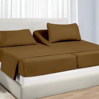 Split King Sheet Sets for Adjustable Beds Deep Pocket, Twin XL Fitted Sheet Sets for Adjustable Bed Split King 100% Extra Long Staple Cotton Deep Pocket Sheets 10-18 Inches Taupe Solid