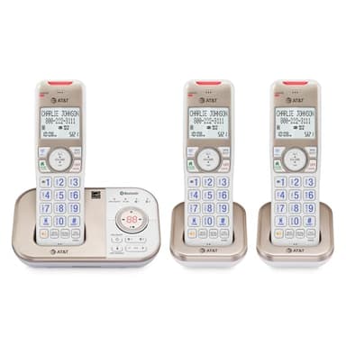 AT&T Landline Phones for Home with Answering Machine, DECT 6.0 3 Handsets Bluetooth Expandable, Smart Call Blocking, Caller ID, Intercom and Bluetooth Connect to Cell: BL3112-3 (Champagne Gold/White)