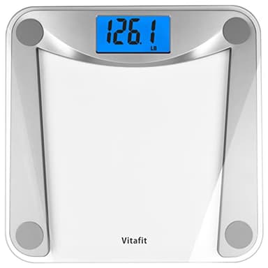 Vitafit Digital Bathroom Weight Scale for Body Weight, High Accuracy Assured by Weighing Professional Since 2001,Extra Large Blue Backlit LCD and Step-On, 400lb/182kg, Clear Glass