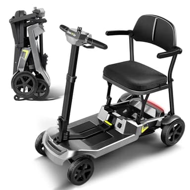 SCOOTNGO Mobility Scooters for Seniors, 4 Wheel Foldable Lightweight Airline Approved Mobility Scooter for Adults, Dual Batteries, Portable, No Assembly Needed (Silver Grey, Standard)
