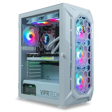 ViprTech Ghost 4.0 Liquid-Cooled PC - AMD Ryzen 7 (4.4Ghz Turbo), RTX 5060 Ti, 16GB DDR4, 1TB SSD, VR-Ready, Streaming, WiFi BT, RGB, Win 11, Gaming Desktop Computer Prebuilt, White