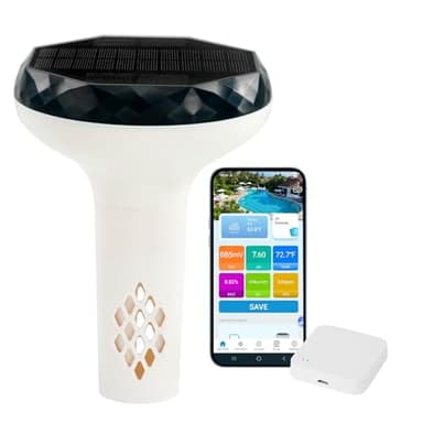 kactoily Solar Powered Smart Pool Water Monitor, 6-in-1 Digital Tester with WiFi Gateway & App, Tracks pH ORP Salinity TDS EC Temp for Saltwater & Chlorine Pools