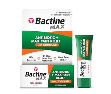 Bactine MAX Antibiotic + Pain Relieving Ointment - Antibiotic Ointment with Lidocaine - Pain + Itch Relief for Minor Cuts & Scrapes & Burns - Lidocaine Numbing Cream - 0.5oz