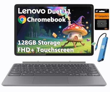 Lenovo Chromebook Duet Gen 9 11" FHD+ 2-in-1 Touchscreen Tablet Laptop (8-Core MediaTek Kompanio 838, 4GB, 128GB Storage (64GB+64GB SD), Detachable Keyboard) 8MP Webcam, IST HUB, Wi-Fi 6, Chrome OS