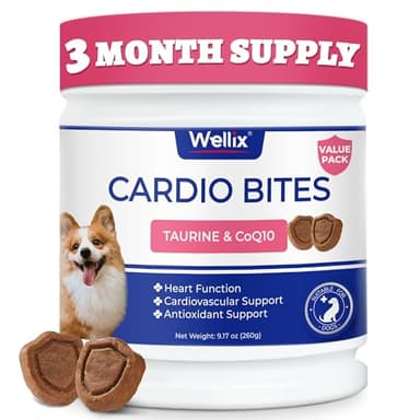 Wellix 260g Cardio Taurine for Dogs - Heart Supplements for Dog Chews with CoQ10,Fish Oil,L-Carnitine - Senior Heart Health and Cardiovascular & Antioxidant Support