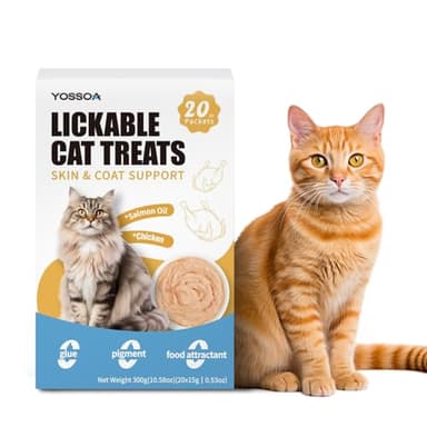 YOSSOA 20Tubes Lickable Cat Treat, No Gums or Fillers Cats Puree Treats,Skin & Coat Support Cat Squeeze Treats, Omg3 Squeezable Creamy Cat Lickables, Grain Free Cat Snacks for Sensitive Stomach