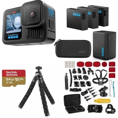 GoPro HERO13 Black Action Camera with 3 Enduro Batteries, Dual Charger, 64GB SD, 5.3K HDR Video, 27MP Photos, HyperSmooth Stabilization, Waterproof Design, 47-Piece Accessory Kit, 1-Year Warranty