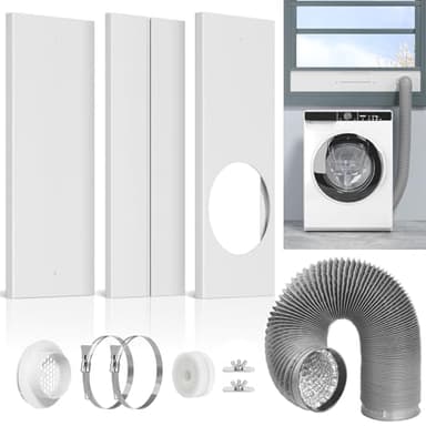 Dryer Vent Window Kit, Window Duct Kit with Hose Adjustable Dryer Vent Seal Panels Fits 4” Inline Fans, Universal Seal for Sliding Windows, Compatible with AC, Dryers, Duct Fans
