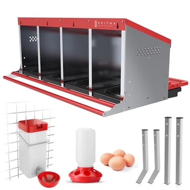 SPITHA Nesting Boxes for Chickens – 4 Hole Roll Out Chicken Nesting Box with Reverse Egg Collection, Galvanized Steel Coop Nest with Perch, Fits Up to 20 Hens
