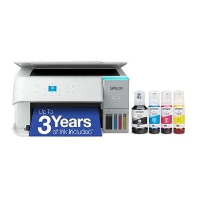 Epson EcoTank ET-2980 Wireless All-in-One Color Supertank Printer with up to 3 Years of Ink, Refillable Tanks, Perfect for Home, 15 PPM, 1.44" Color Screen, Auto 2-Sided Printing – White (Renewed)