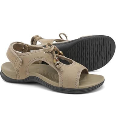UBFEN Womens Walking Sandals with Arch Support Comfortable Flats Sandal for Hiking Beach Golf Travel Camping Khaki Size US 8
