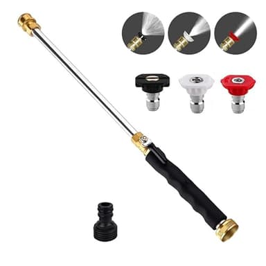 Jet Nozzle Power Washer Wand Hose Nozzle, Hydro Jet High Pressure Washer Tools with 3 Different Nozzles, 3-In-1 Power Wand with Hose Quick Connectors for Car Pet Window Washing, Black