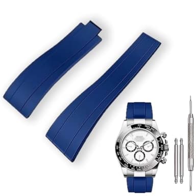 KaiMai 20mm Rubber Watch Band for Rolex Submariner,for Daytona,for Ghost,for Yachtmaster & More,Waterproof,Without Clasp-Blue