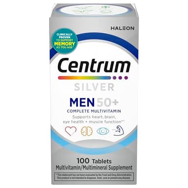 Centrum Silver Multivitamin for Men 50 Plus, Multimineral Supplement, Vitamin D3, B-Vitamins and Zinc, Gluten Free, Non-GMO Ingredients, Supports Memory and Cognition in Older Adults - 100 Ct