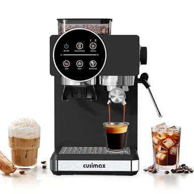 Espresso Machine with Grinder, 20 Bar Professional Expresso Coffee Machines with Milk Frother Steam Wand, Espresso Maker with 60oz Removable Water Tank, Cappuccino & Latte Machine for Home (Black)