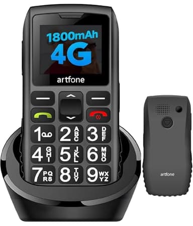 artfone C1+4G Cell Phone for Seniors, Large Buttons Basic Phone, SOS Button, Charging Dock, Voice Time, Speed Dial, Hands-Free, Large Font, Loud Speaker, FM Radio, Simple Mobile Phone, 1800mAh, Black