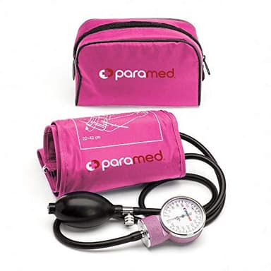 PARAMED Aneroid Sphygmomanometer – Manual Blood Pressure Cuff with Universal Cuff 8.7-16.5" and D-Ring – Carrying Case in The kit – Pink – Stethoscope Not Included
