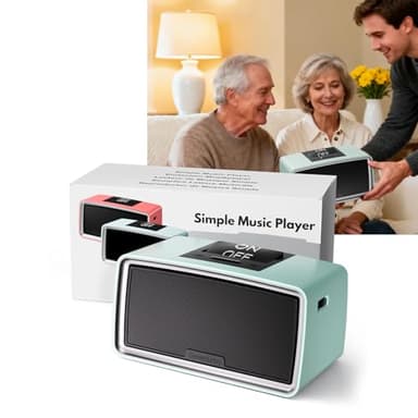 Large Button Simple Music Player for Seniors, Easy MP3 Player for Elderly, Dementia, Blind,Alzheimer's & Visually Impaired, Music Box with 32GB TF Card, One-Touch Play (Blue)