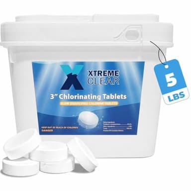 Xtremeclear 3" Swimming Pool Chlorine Tablets 99% Pure Tri-Chlor| Long Lasting & Slow Dissolving | Pro-Grade Pool Sanitizer | 5 Pounds Bucket