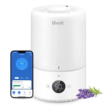 LEVOIT Smart Cool Mist Top Fill Humidifiers for Bedroom with Sensor, Auto Humidity Setting, APP & Voice Control, Essential Oil Diffuser, Ultra Quiet Operation, Super Easy Top Fill, 3L, White