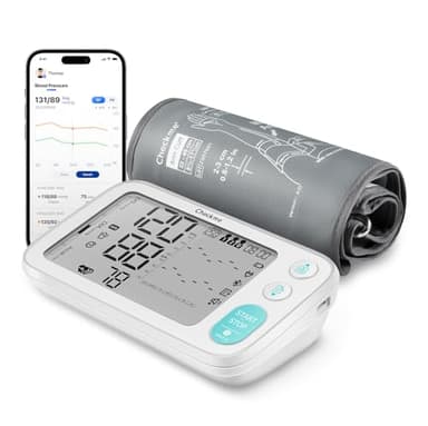 Checkme Blood Pressure Monitors for Home Use, Automatic Digital BP Machine with Bluetooth, Dual Display with 7 Days Trends, XL Size Cuff 8.7-17.7˝, 2 * 250 Storage, Dual Power Supply, Voice Broadcast