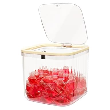 Gute 67oz Automatic Pop-Up Laundry Pod Holder with Lid - 2L Empty Multi-Purpose Dispenser for Laundry & Dishwasher Pod Storage, Modern Solution for Laundry Room Organization