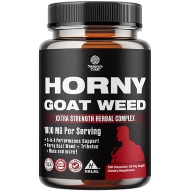 Horny Goat Weed for Men - Extra Strength Male Supplement with Black Maca Root, Tongkat Ali, Saw Palmetto & Panax Ginseng Extract for Stamina & Energy - 180 Count