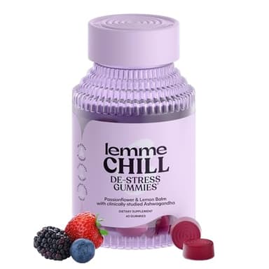 Lemme Chill Stress Relief Gummies with 300mg KSM-66 Ashwagandha, Lemon Balm, Passionflower & Goji to Support Relaxation, Healthy Cortisol & Sleep - Gluten-Free, Non-GMO, Mixed Berry (60 Count)