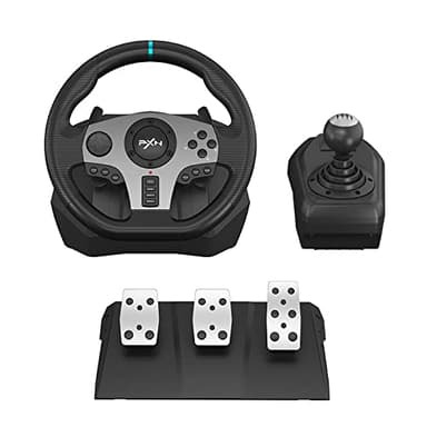 PXN V9 Steering Wheel for PC, PS4, Xbox, Switch - Universal Usb Sim Racing Wheel, APP, 270/900° Adjustable, 3 Pedals & Shifter Full Bundle(Black)
