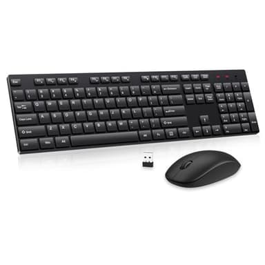 Wireless Keyboard and Mouse Combo, EDJO Silent Full Size Cordless USB Keyboard Mouse, 2.4GHz Lag-Free, Long Battery Life, for Computer, Laptop, PC, Chromebook, Windows (Black, 1 Pack)