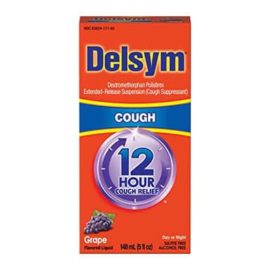 Delsym 12 Hour Cough Medicine for Adults, Powerful Relief for 12 Hours, Cough Suppressant Liquid with Extended-Release Dextromethorphan, Grape Flavor, 5 Fl Oz (Pack of 1)