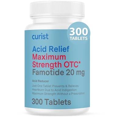Curist Famotidine 20mg Bulk Pack (300 Count Tablets) Acid Reflux Medicine for Heartburn Relief - OTC Maximum Strength Stomach Acid Reducer - Anti Acid Relief Tablets for Indigestion Heartburn Relief