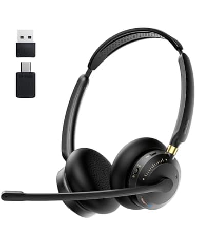 Wireless Headset with Mic for Work, AI ENC Noise Cancelling for Clear Call & Meeting, Bluetooth 5.3 & USB Dongle for Laptop, PC, iPhone & Android, Office & Call Center Headset for Remote Hybrid Worker