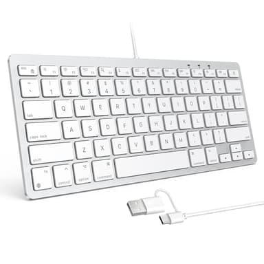 OMOTON Wired Keyboard for Mac Devices ONLY with Dual Interface, Comfortable Typing Angle & Stable Connection, Compatible with MacBook, iMac, Mac mini, PC-White