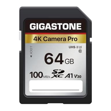 【5-Years Data Recovery】 GIGASTONE 64GB SD Card, 4K Camera Pro, A1 V30 SDXC Memory Card 4K UHD Video Compatible with Canon Digital Camera, with 1 Mini Cases