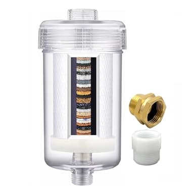 DR. LAWATER 1 Micron High Density Washing Machine Water Filter, Washer Water Filter System, For Washing Machine, Heater, RV, > 99.5% Removes Chlorine Fluorine,Heavy Metals, Reusable ACF Shower Filter