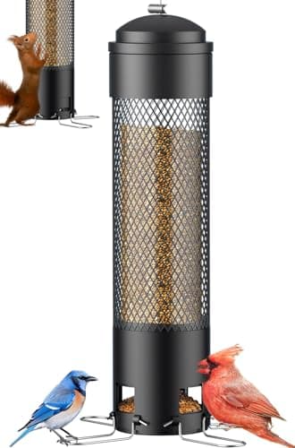 LCSEVEN Bird Feeders for Outdoors Squirrel Proof with Weight-Activated Perches, Hanging Bird Feeder for Outside, Metal Feeder for Wild Cardinal, Finch, Blue Jay, Chickadee, 3.6LB Seed Capacity, Black