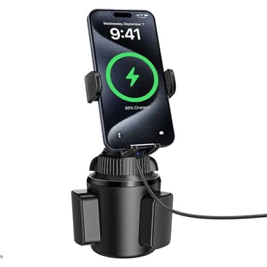APPS2Car 15W Qi Wireless Car Charger Solid Cup Holder Mount, Adjustable Long Arm & 360° Rotation, Fits 3"–4" Round Cup Holders, Works with Cases ≤ 4 mm (No Metal Attachments)