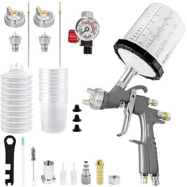 KCNKCN D1 LVLP Air Spray Gun Premium Kit, with 650ml Mixing Cup & 10x Disposable Cups, 1.3/1.7/2.0mm Nozzles Paint Gun Sprayer, Automotive Paint Gun for House Painting, Car, Furniture, Fence