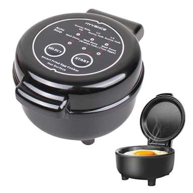 Hyvance Smart Fried Egg Cooker, Automatic Fried Egg Maker for 6 Features like Sunny Side Up, Over Easy, Fully Cooked & More. Auto Power Off, Alarm, Round Shape, Non Stick Coating (Black)