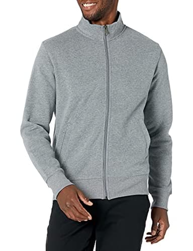 Amazon Essentials Men's Fleece Zip Up Mock Neck Sweatshirt, Midweight, Regular Fit, Light Grey Heather, Medium