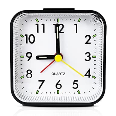 Lamisola Small Analog Travel Alarm Clock, Battery Operated Desk Table Shelf Clock for Kids, Quieter Bedside Alarm Clocks for Bedrooms Bathroom Living Room Kitchen, Black