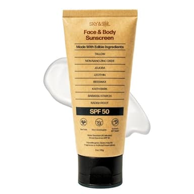 Sky and Sol Mineral Sunscreen SPF 50 | With Grass-Fed Tallow & Zinc Oxide | Non-Greasy Formula for Face & Body | Made Without Reef-Harming UV Filters | 3 oz (85 g)