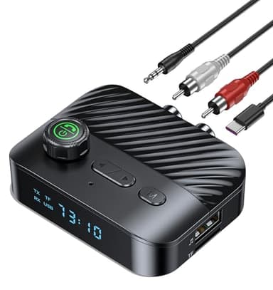 Bluetooth Transmitter for TV to Headphone/Speakers, RCA to Bluetooth Transmitter Receiver with Low Latency/Music Volume Control, AUX Adapter for Stereo Receiver Support USB Flash Drive/TF Card KAIY